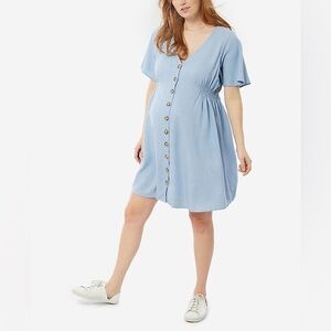 Chambray Flutter Sleeve Maternity Dress